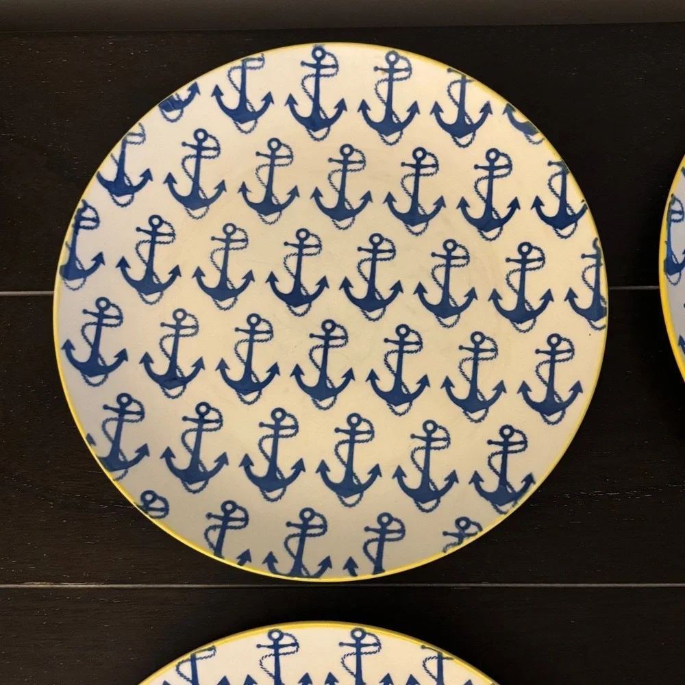 Pfaltzgraff Nautical Anchor Salad Plates | Set of 4 | 8.5 Inch | FLAW-See Pics